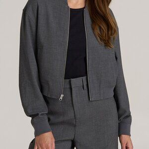 American Tall Cropped Women's Tall Bomber Jacket in Graphic Charcoal Size MM / T